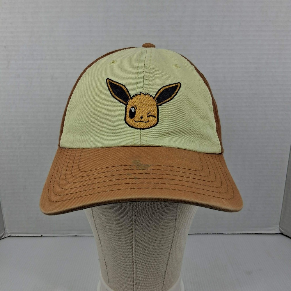 Pokemon Eevee Winking Embroidered Baseball Cap Brown Yellow Adjustable Hat 2019